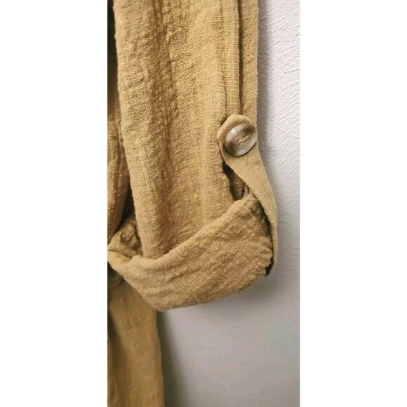 Blue Blush Linen Gauze Camel Women's Romper Button Up Lightweight BoHo Size L - Picture 4 of 8